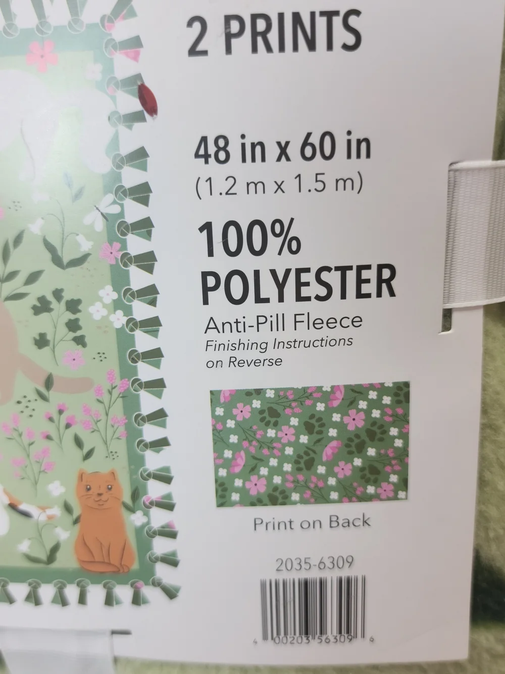 No Sew Throw Kit Cat Feline Floral 48x60